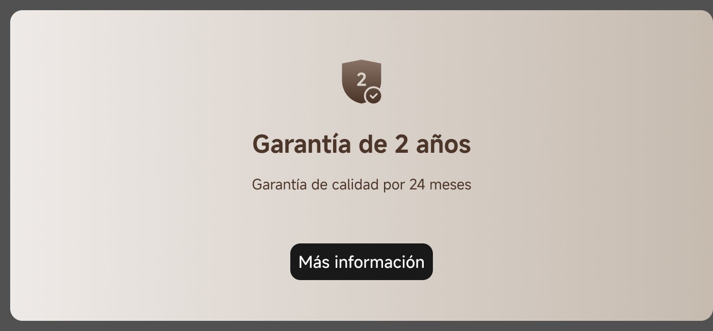 Garantía de 2 años, garantizando calidad por 24 meses. Botón de "Más información".