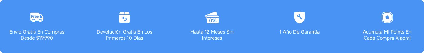 Envío gratis en compras desde $19,990. Devolución gratis en los primeros 10 días. Hasta 12 meses sin intereses. 1 año de garantía. Acumula Mi Points en cada compra Xiaomi.