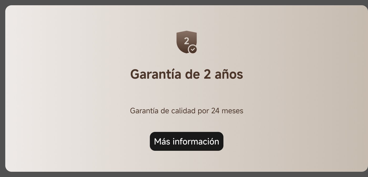Garantía de 2 años, garantía de calidad por 24 meses. Incluye un botón para "Más información".