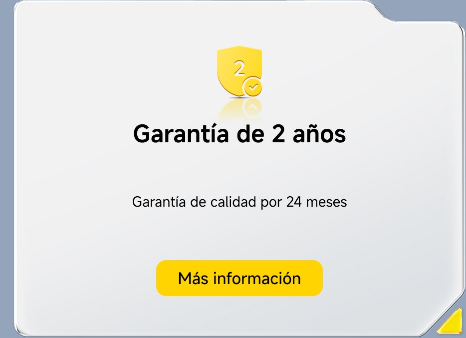Garantía de 2 años, con garantía de calidad por 24 meses. Botón de "Más información" en la parte inferior.