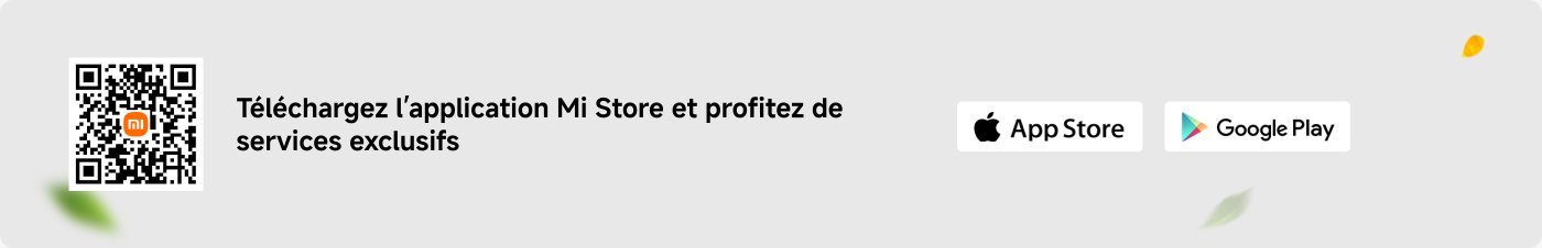 Téléchargez l'application Mi Store et profitez de services exclusifs. QR code inclus pour accès rapide, avec des icônes pour App Store et Google Play.