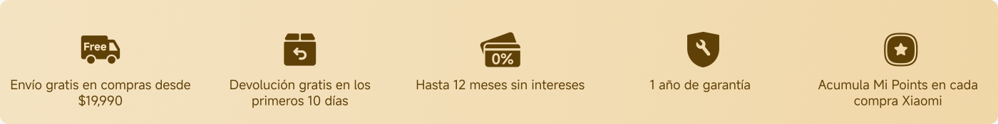 Envío gratis en compras desde $19,990. Devolución gratis en los primeros 10 días. Hasta 12 meses sin intereses. 1 año de garantía. Acumula Mi Points en cada compra Xiaomi.
