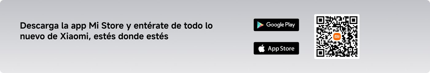 Descarga la app Mi Store y entérate de todo lo nuevo de Xiaomi, estés donde estés. Incluye un código QR y botones para descargar en Google Play y App Store.