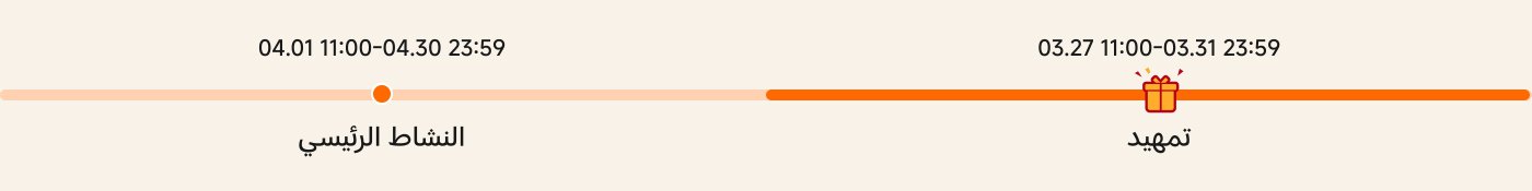 فترة النشاط هي:

1. النشاط الرئيسي: 04.01 11:00 - 04.30 23:59
2. نشاط التسخين: 03.27 11:00 - 03.31 23:59

في الأسفل هناك أيقونات ونص يوضح النشاط.