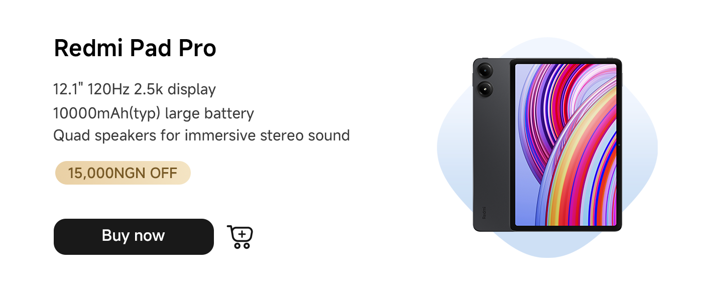 The Redmi Pad Pro features a 12.1-inch 120Hz 2.5K display, a large 10,000mAh battery, and four speakers that provide immersive stereo sound effects. You can click the "Buy Now" button.
