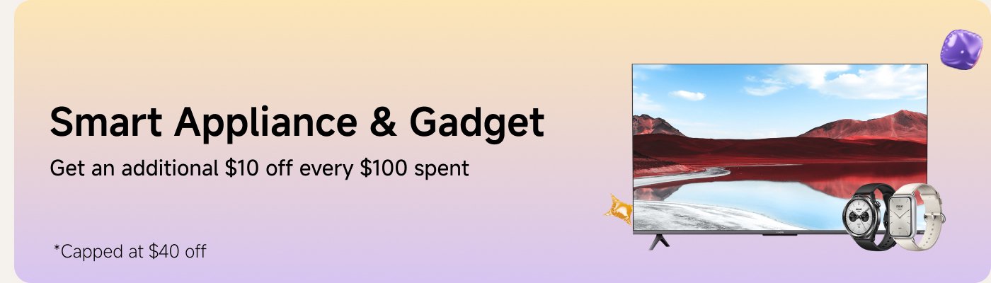 Smart Appliance & Gadget promotion: Get an additional $10 off every $100 spent, capped at $40 off. The image includes a television and smartwatches on an orange background.
