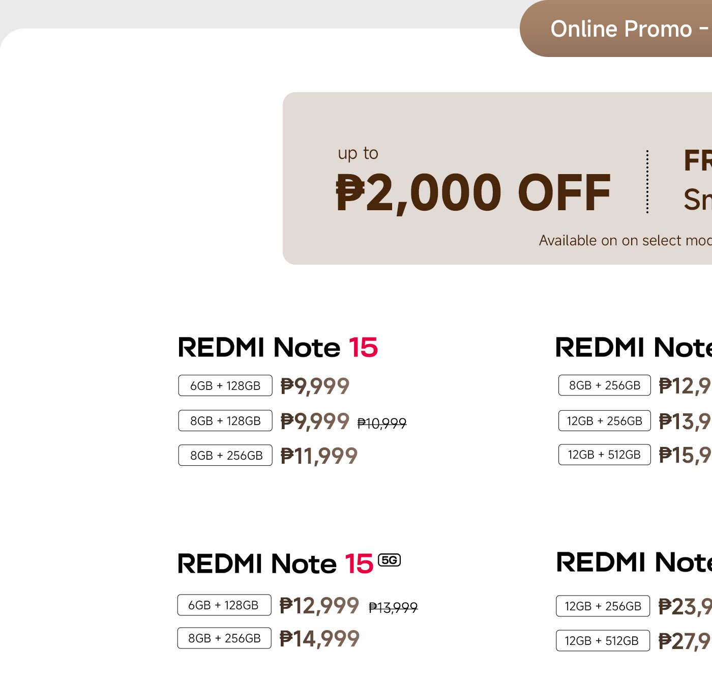 An online promotion running from January 30 to February 8 offers up to ₱2,000 off on select models, along with a free Xiaomi Smart Band 9 Active. The promotion is applicable to specific models and variants only.