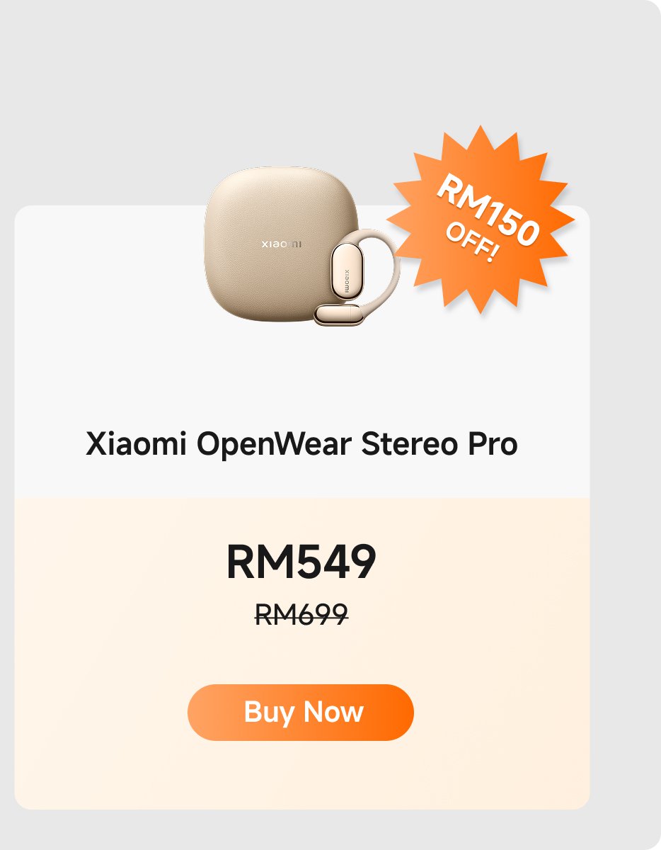 Xiaomi OpenWear Stereo Pro headphones, priced at RM549, originally RM699, now with a discount of RM150. Click the "Buy Now" button.