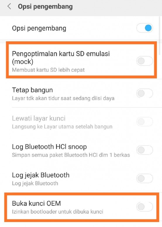 Miui developer options